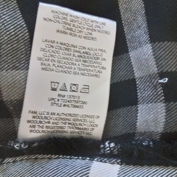 Woolrich Womens Flannel Shirt XL Black White Plaid Relaxed Fit Roll Tab‎ Sleeves - Picture 12 of 13